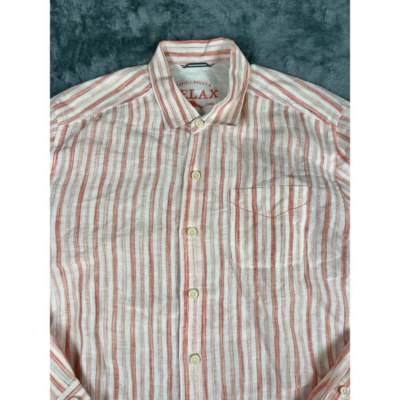 Tommy Bahama Relax Men's Orange White Striped Linen Shirt Size L - Picture 5 of 11